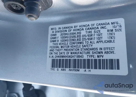 2016 Honda Cr-V Ex z USA, uszkodzony, nr VIN 2HKRM4H54GH718943